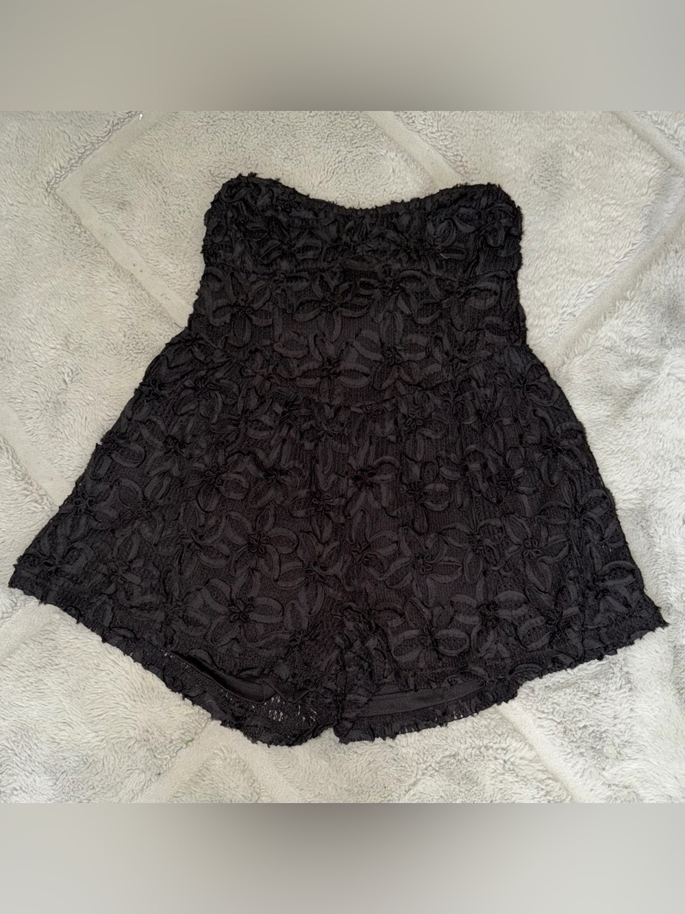 Molly Green Black Floral Lace Strapless Romper